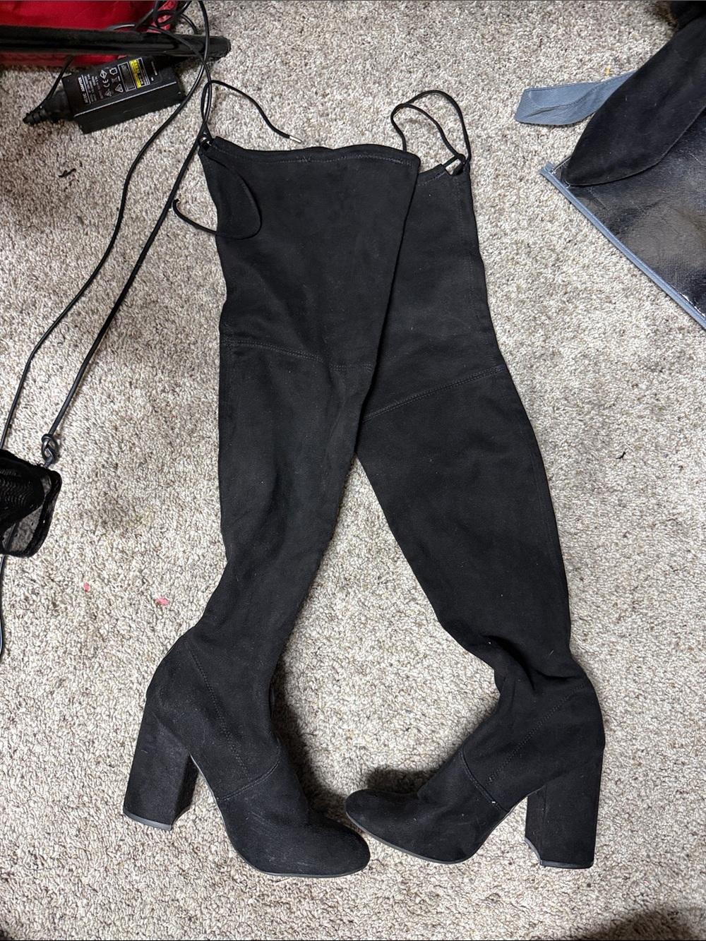 Steve Madden Black Suede Over-the-Knee Block Heel Boots